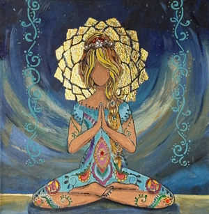 30 × 30 cm, 3D-Rahmen, Acryl, Strukturpaste, Blattgold (künstlich), glitzer Steine, Bildnummer 70