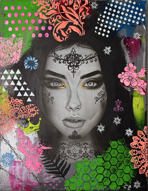 40x50 cm, Airbrush, Acryl, Strukturpaste, Neonfarben, Bildnummer 72