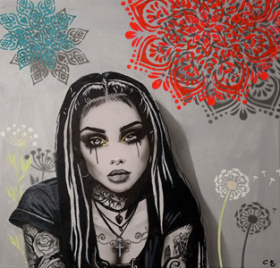 50x50 cm, Airbrush, Neonfarbe, Acryl, Strukturpaste, Bildnummer 85