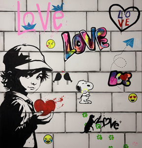 100x100 cm, 3D-Rahmen, Neonfarben, Airbrush Acryl, Bildnummer 89