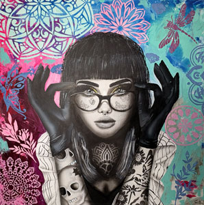 50x50 cm, Airbrush, Acryl, Strukturpaste, Neonfarbe, Bildnummer 107 (Mixed)