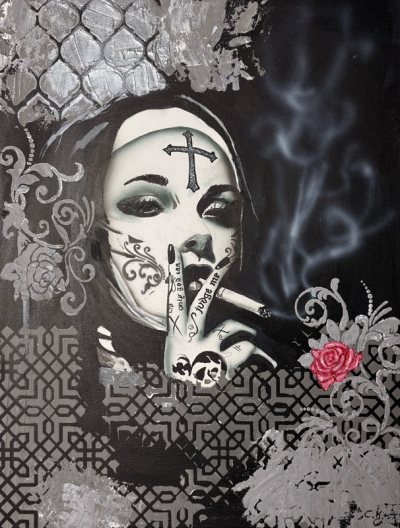 Bildnummer 73: Airbrush, Acryl, Strukturpaste, 40 ✕ 50 cm