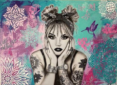 Bildnummer 108: Airbrush, Acryl, Strukturpaste, 50 x 70 cm