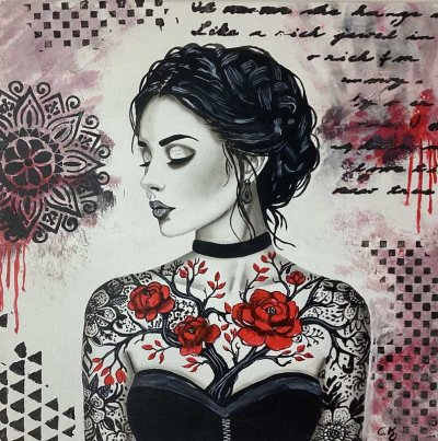 Bildnummer 109: Airbrush, Acryl, Strukturpaste, 40 x 40 cm