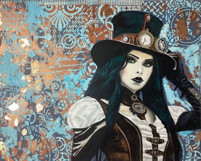 Bildnummer 114: Airbrush, Acryl, Strukturpaste, Blattkupfer (künstlich), 40 x 50 cm