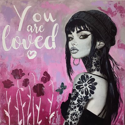 Bild Nr. 121: Airbrush, Acryl, Strukturpaste, Glitzersteine, Blattsilber (künstlich), 40x40 cm
