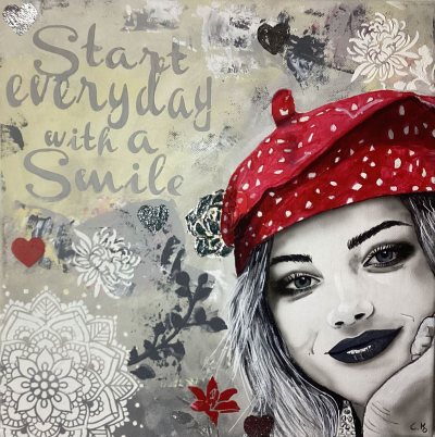 Bild Nr. 118: Airbrush, Acryl, Strukturpaste, Blattsilber (künstlich), 40x40 cm